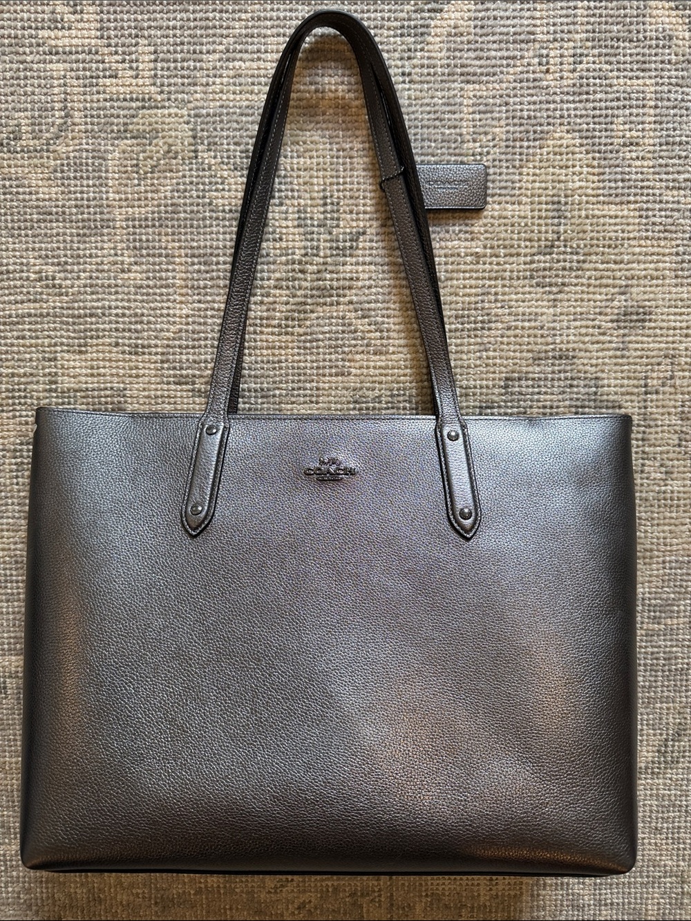 Coach Metallic Black Leather Signature Tote